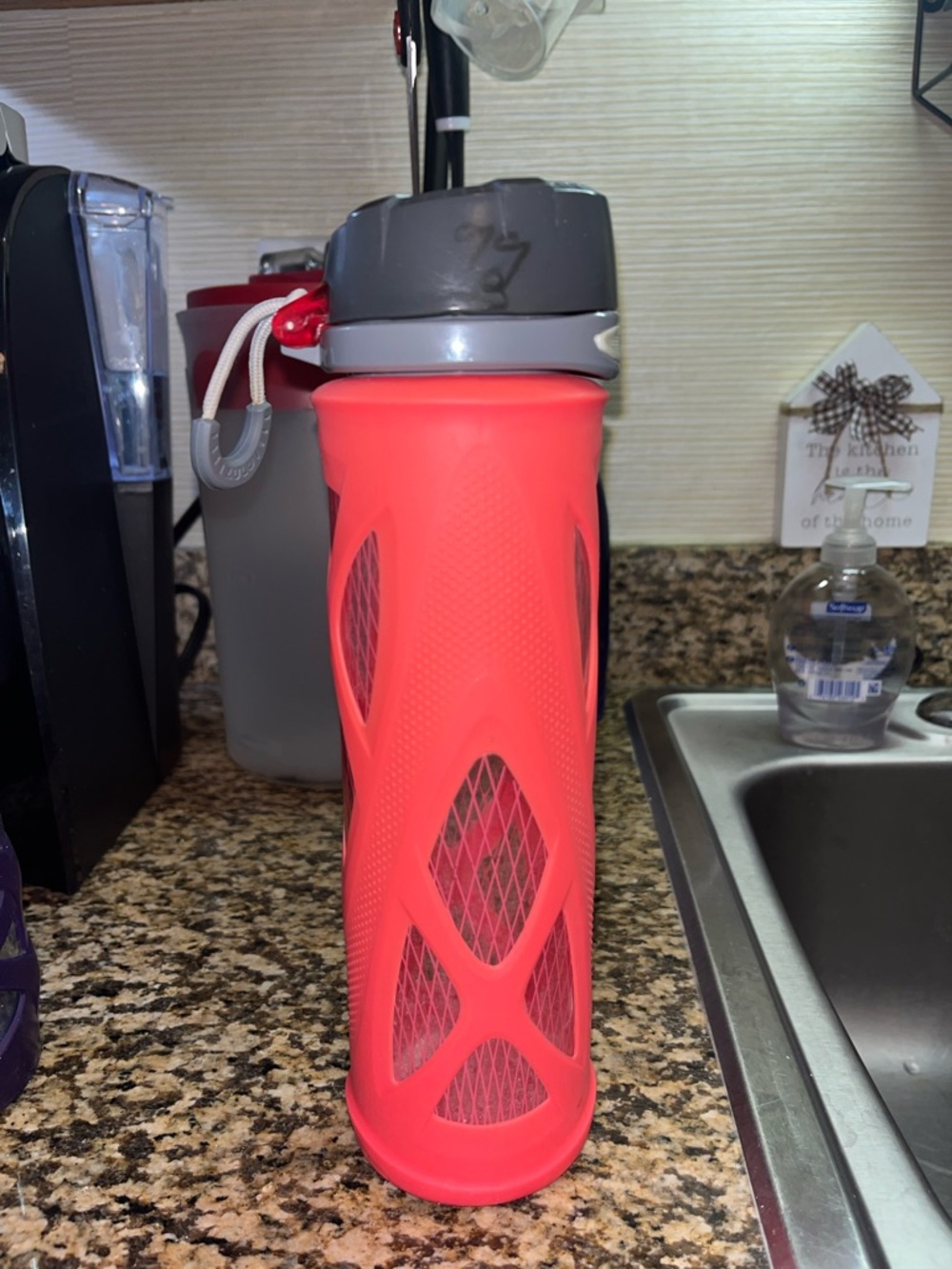 Red Silicone-Sleeve Water Bottle with Gray Lid